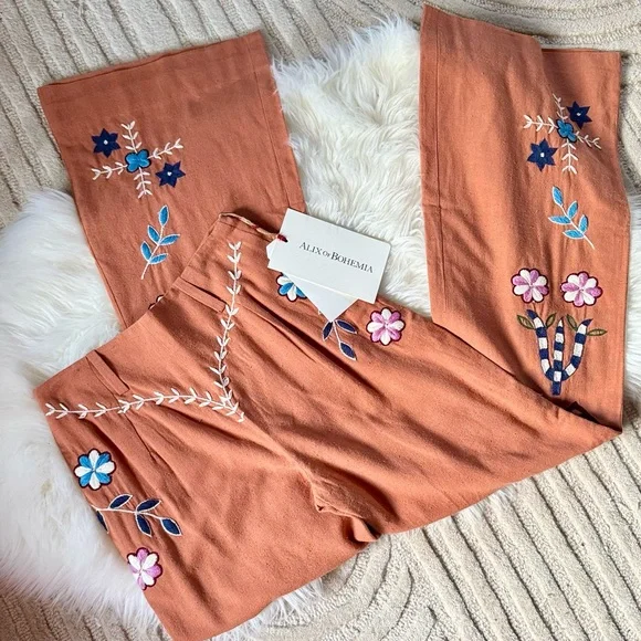 Alix of Bohemia *NEW* Charlie Sienna Poppy Embroidered Pant - Picture 9 of 16